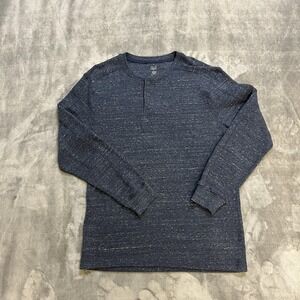 Falls Creek Long Sleeve Henley Men L Navy Blue Blank Outdoors Cotton USA